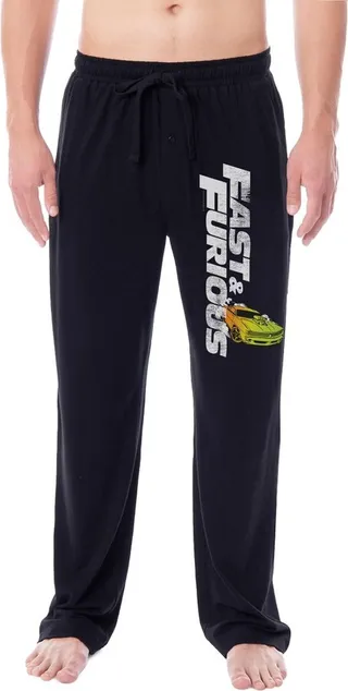 Fast & Furious Mens' Action Movie Film Title Logo Sleep Pajama Pants (Large) Black