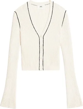 ribbed knit V-neck cardigan