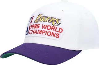 Men's White and Purple Los Angeles Lakers Hardwood Classics 1985 Nba World Champions Snapback Hat