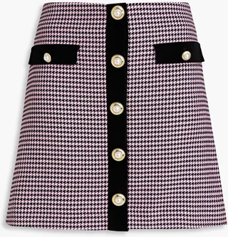 Basinger velvet-trimmed houndstooth tweed mini skirt