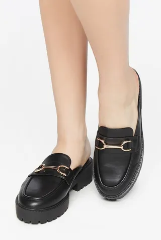 Faux Leather Slip-On Lug-Sole Oxfords