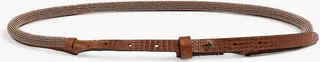 Bead-embellished croc-effect leather belt