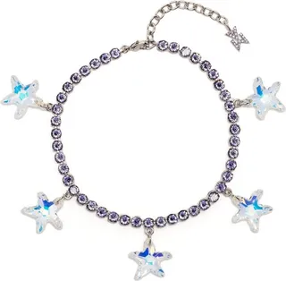 Purple Silver-Tone Starfish Crystal Anklet