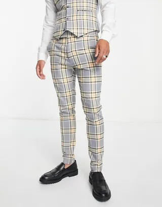 ASOS DESIGN super skinny suit pants in brushed plaid