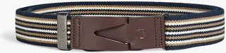 Leather-trimmed striped canvas belt