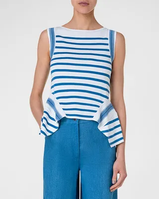 Striped Handkerchief Peplum Knit Tank Top