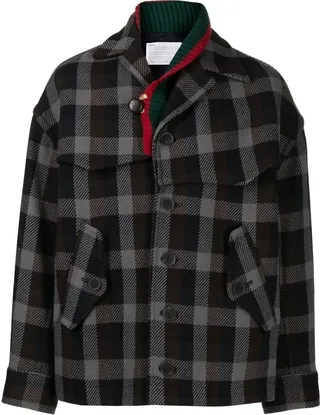 Check-Pattern Wool Jacket
