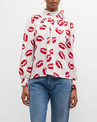 Bisou Printed Tie-Collar Blouse
