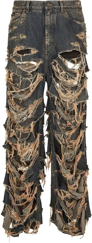Ripped-Detail Wide-Leg Jeans
