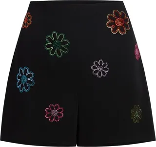 Floral-Embroidery Mini Shorts