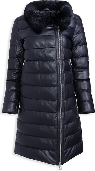 Shearling & Leather Down Puffer Coat