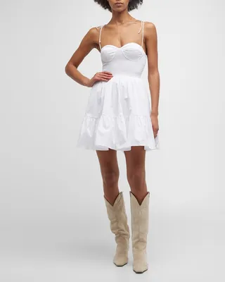 Landry Smocked Corset Ruffle-Hem Mini Dress