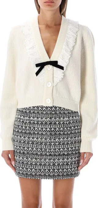 Alessandra Rich Lace Detailed V-Neck Cardigan