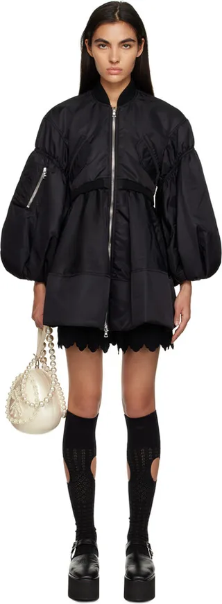 Simone Rocha Black Puff Sleeve Bomber Jacket