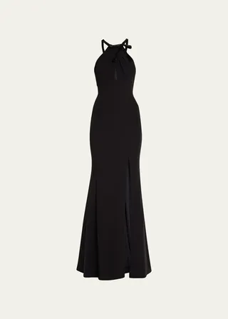 Cutout Bow-Front Halter Gown