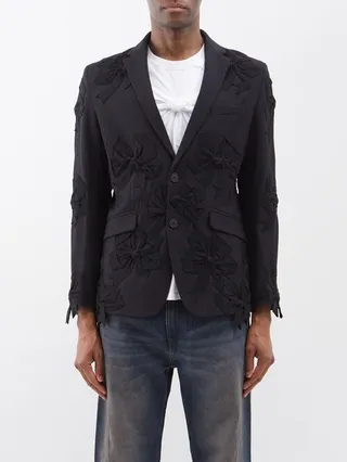 Bow-appliqué Wool Jacket