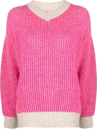 two-tone V-neck jumper