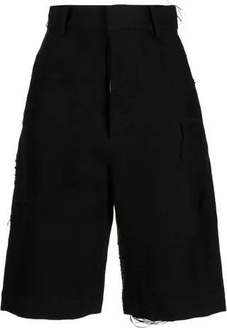Distressed-Finish Knee-Length Shorts