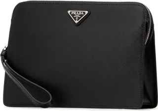 Prada Saffiano Logo Plaque Clutch Bag