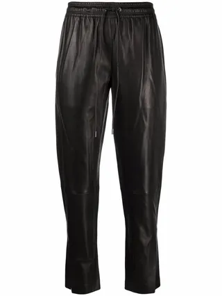 Ankle-Slit Leather Joggers