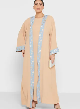 V-Neck Embroidered Abaya