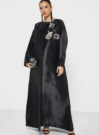 Embroidered Round Neck Abaya