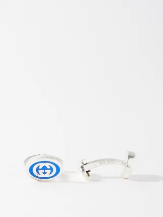 GG-logo Enamel And Sterling-silver Cufflinks