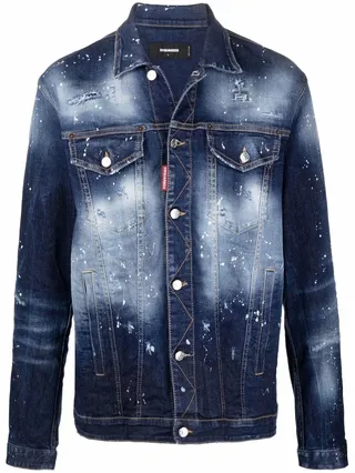 Paint-Splatter Distressed Denim Jacket