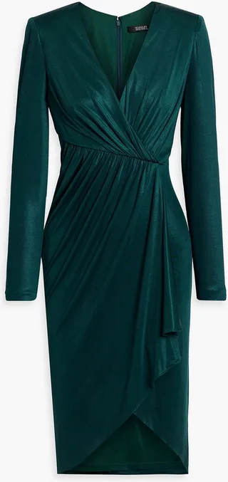 Wrap-effect draped satin-jersey dress