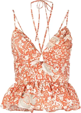 Essie floral-print halterneck peplum top