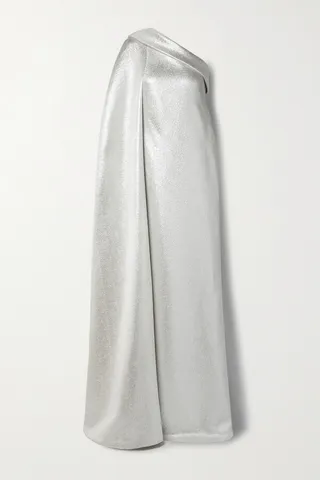 Reem Acra - One-shoulder Cotton-blend Lamé Gown - Silver