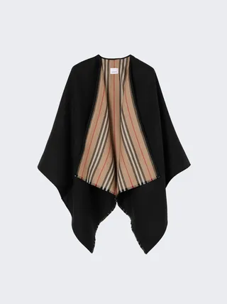 Reversible Icon Stripe Wool Cape Black