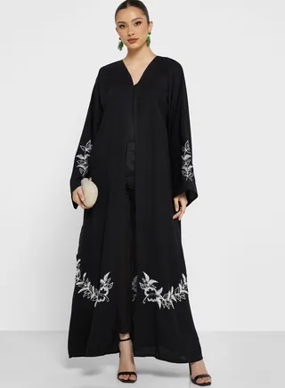 Embroidered V-Neck Abaya