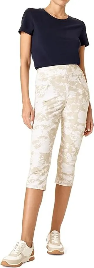 HUE Game Changing High-Rise Shorter Capris (Khaki Tie-Dye) Women's Casual Pants
