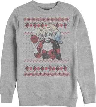 Men's Batman Ugly Christmas Harley Quinn Sweatshirt - Athletic Heather - Small