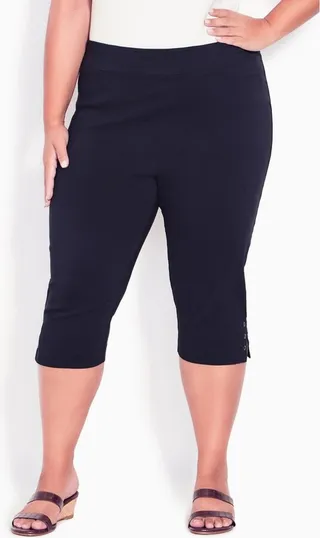 AVENUE | Women's Plus Size Gracie Eyelet Capri - navy - 18W