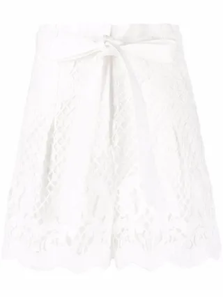 Scalloped-Lace Tie Waist Cotton Shorts