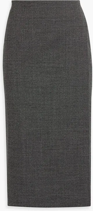 Prince of Wales checked wool-blend tweed midi skirt