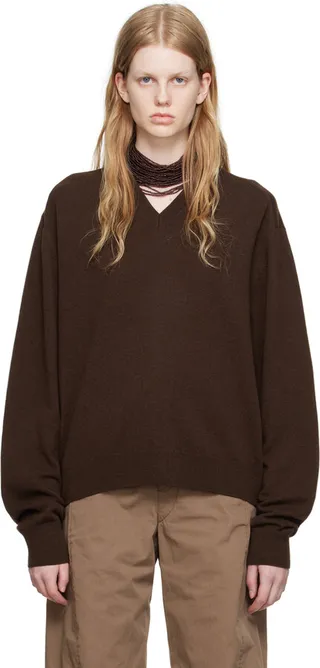 LEMAIRE Brown V-Neck Sweater