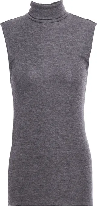 Cutout wool-blend jersey turtleneck top