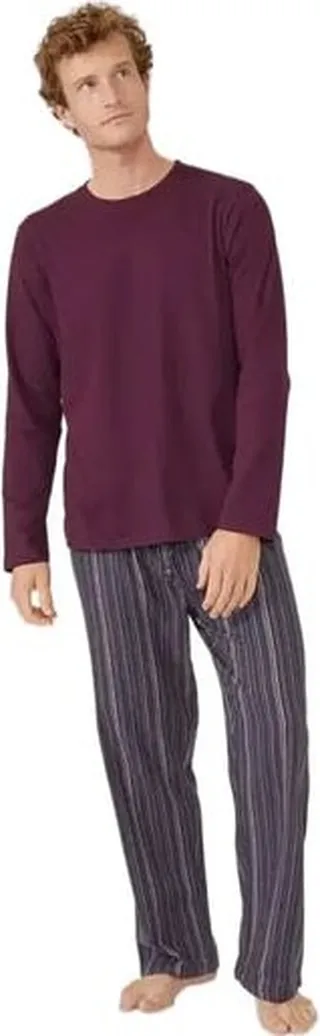 Debenhams Mens Stripe Brushed Long-Sleeved Pajama Set - Red