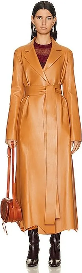 Chloe Leather Coat in Cognac