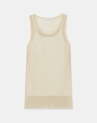Silk Pleated Stripe Ribbed Tank