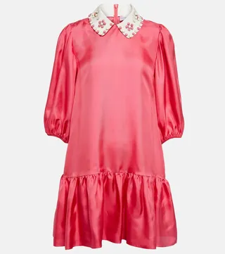 Embellished collar silk minidress