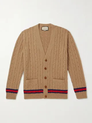 Striped Cable-Knit Cashmere and Wool-Blend Cardigan