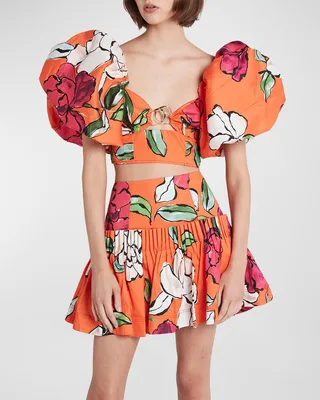 Niki Pleated Floral-Print Mini Skirt