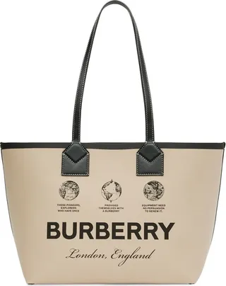 BURBERRY- London Small Cotton And Leather Tote Bag