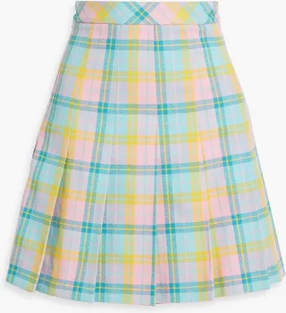 Pleated checked cotton-tweed mini skirt