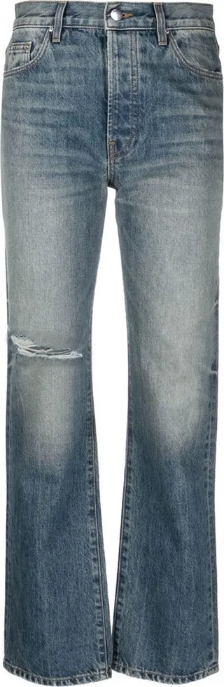 Mid-Rise Distressed Straight Jeans