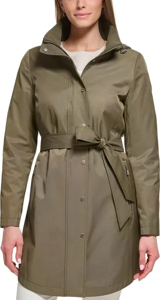 Calvin Klein Women's Zip-Front Hooded Belted Raincoat